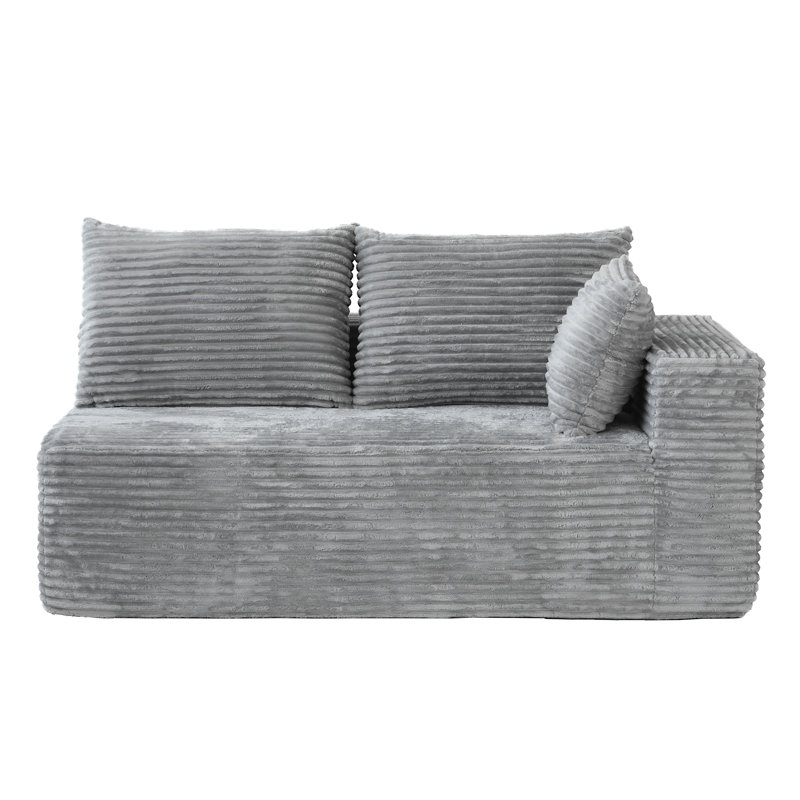 Arub Modern Modular Cloud Plush Corduroy Fabric Right-Arm Compression Sofa ,No Assembly Required, Grey