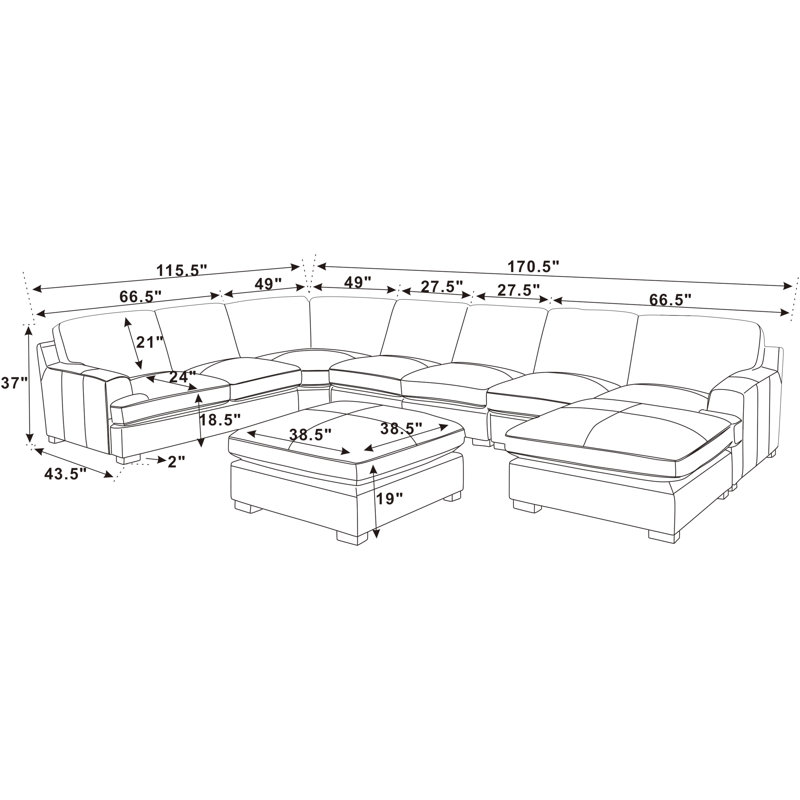 Aness Modular Corner Sectional with Ottoman, Ginger