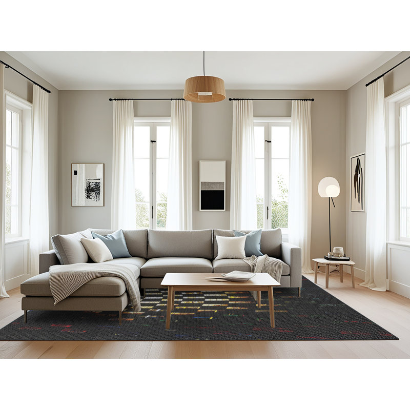 Tapis noir à motif géométrique Kaine, Rectangle 8 pi x 12 pi