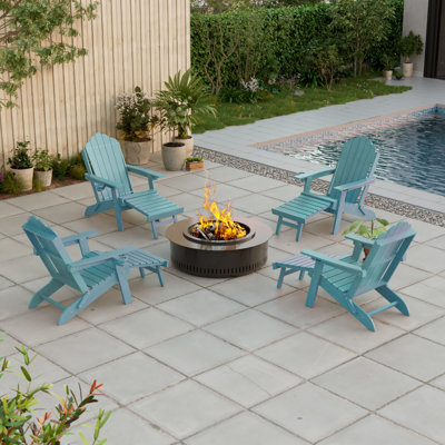 Chaise Adirondack réglable en PEHD à 3 positions avec repose-pieds, chaise de patio pliante toutes saisons avec porte-gobelet pour l'extérieur, capacité de 350 lb