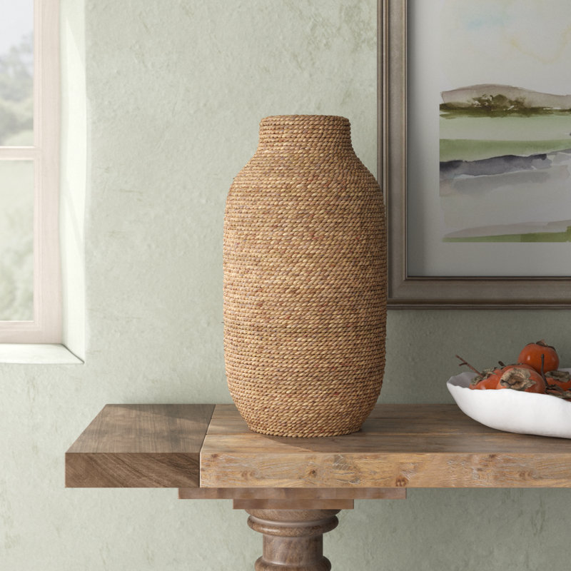 Brown Seagrass Handmade Wrapped Decorative Vase, 19.05" H x 9.75" W x 9.75" D