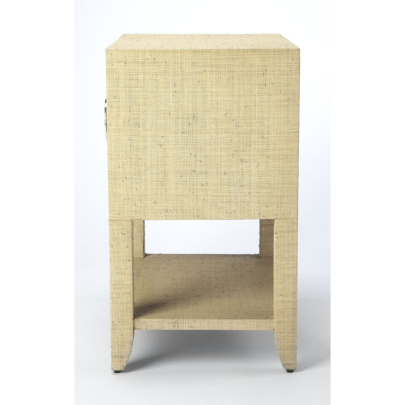 Amelle Raffia 2-Drawer Nightstand, Cream