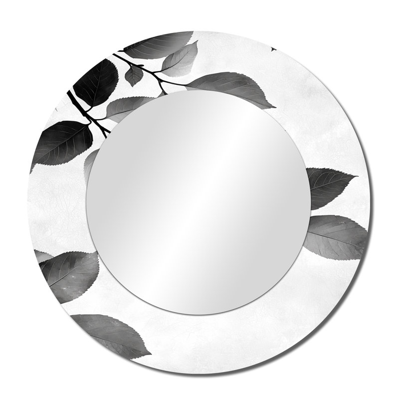 Feuilles noires et blanches Gentle Breeze I - décoration murale miroir traditionnel - imprimé sur métal, 36 po x 36 po
