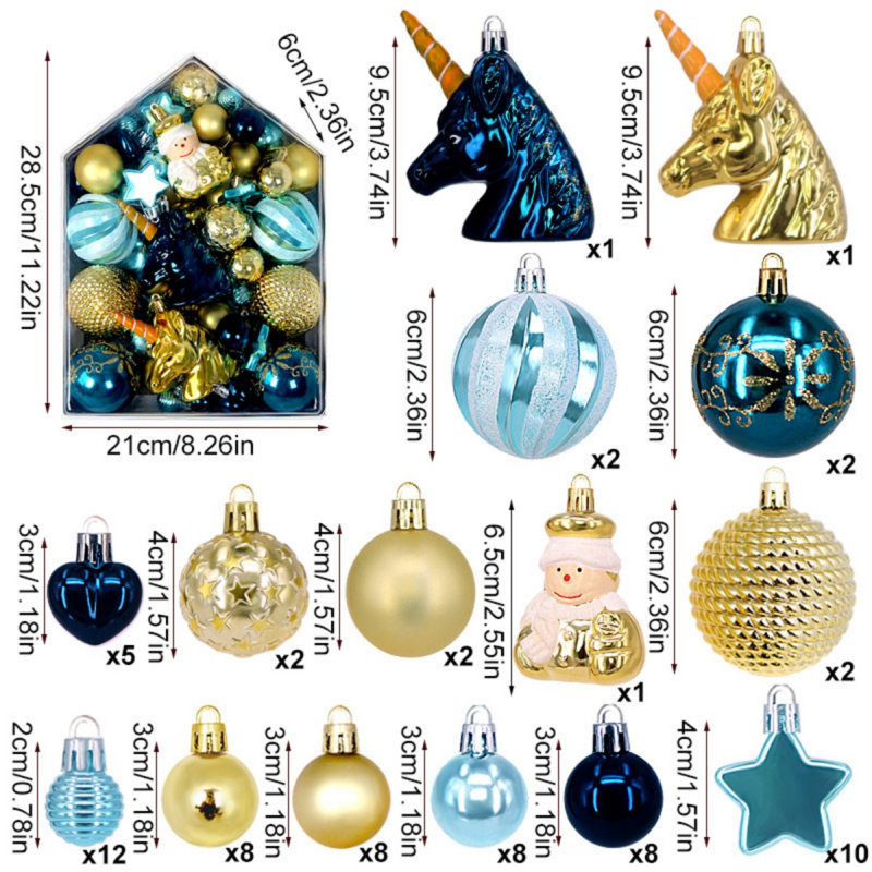 Ensemble de 72 boules de Noël en plastique avec boules de Noël suspendues multicolores