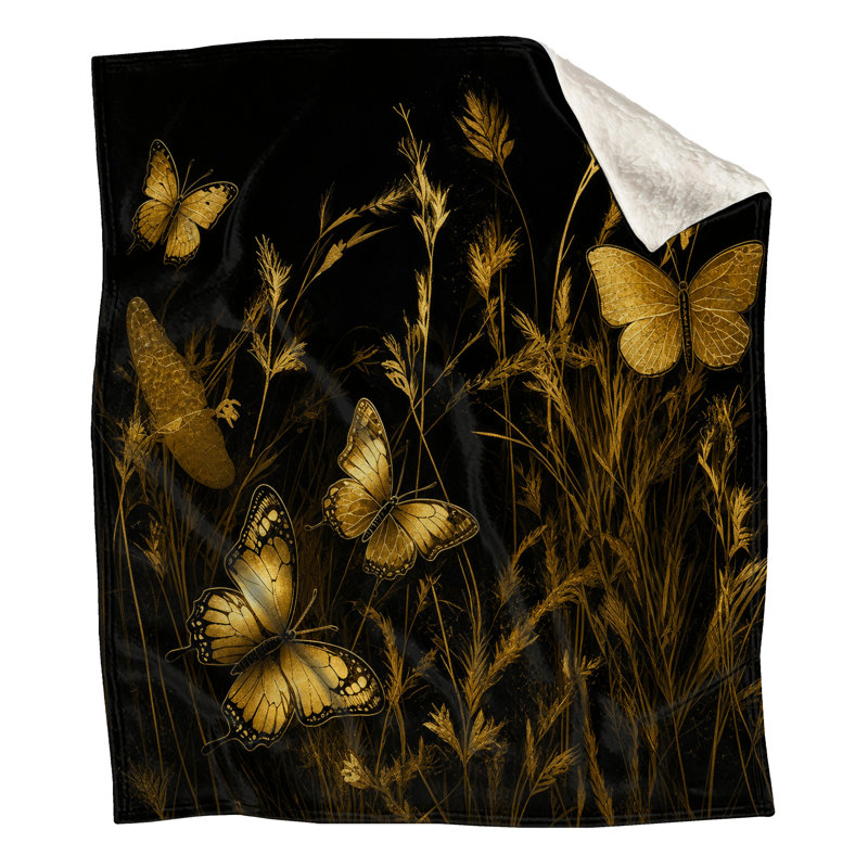 Papillons dorés sur couvertures en gazon, L 50 po x H 60 po