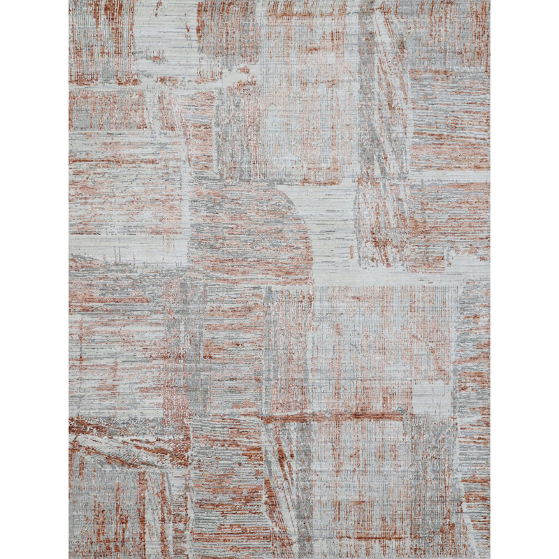 Tapis gris / caramel / blanc tissé à la main de haute qualité, Rectangle 6 pi x 9 pi