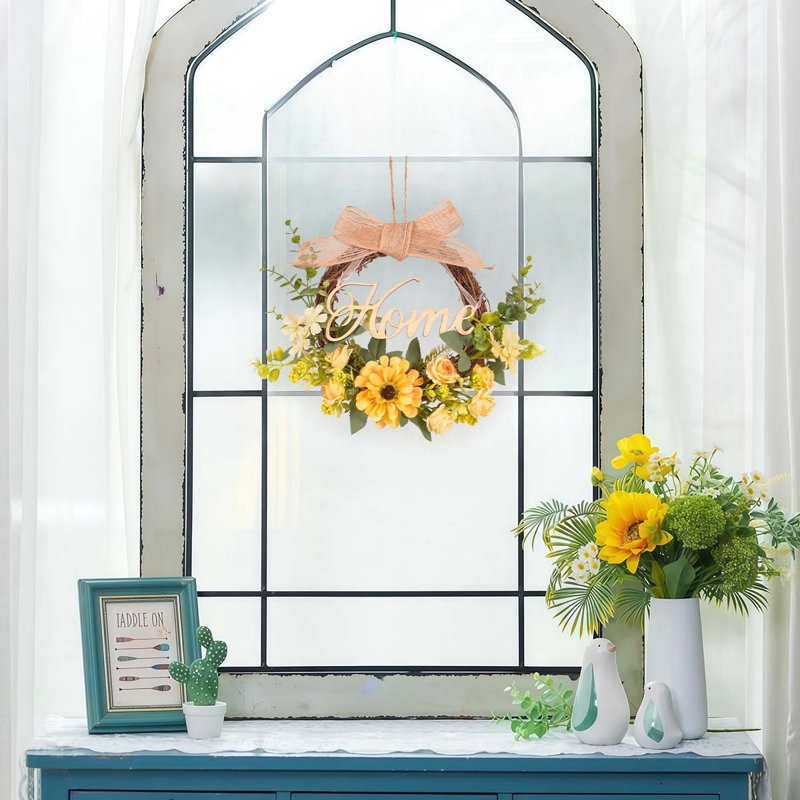 16 Inch Yellow Rose Wreath For Front Door