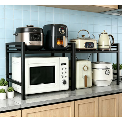 Expandable Microwave Stand 2 Tier Metal Kitchen Counter Organizer for Microwave