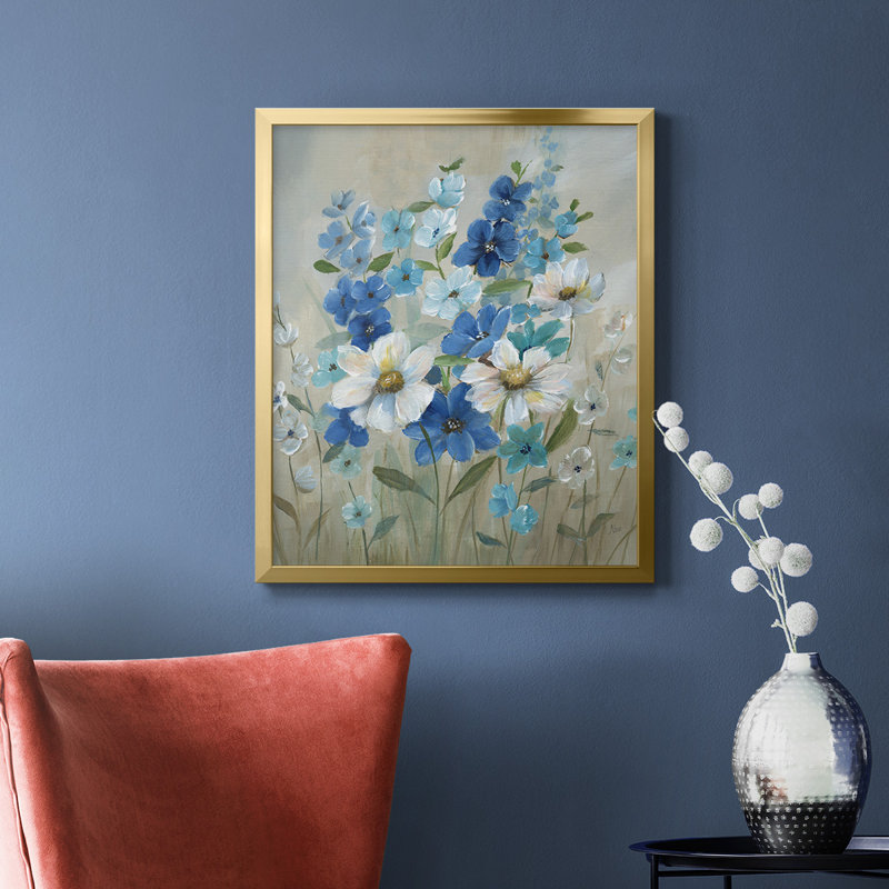Toile encadrée de qualité supérieure Blue Garden II - prête à être accrochée, Or, H 24 po x l 20 po