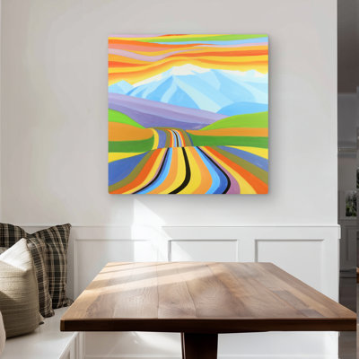Mountain road multicolored - Metal print for bedroom decor