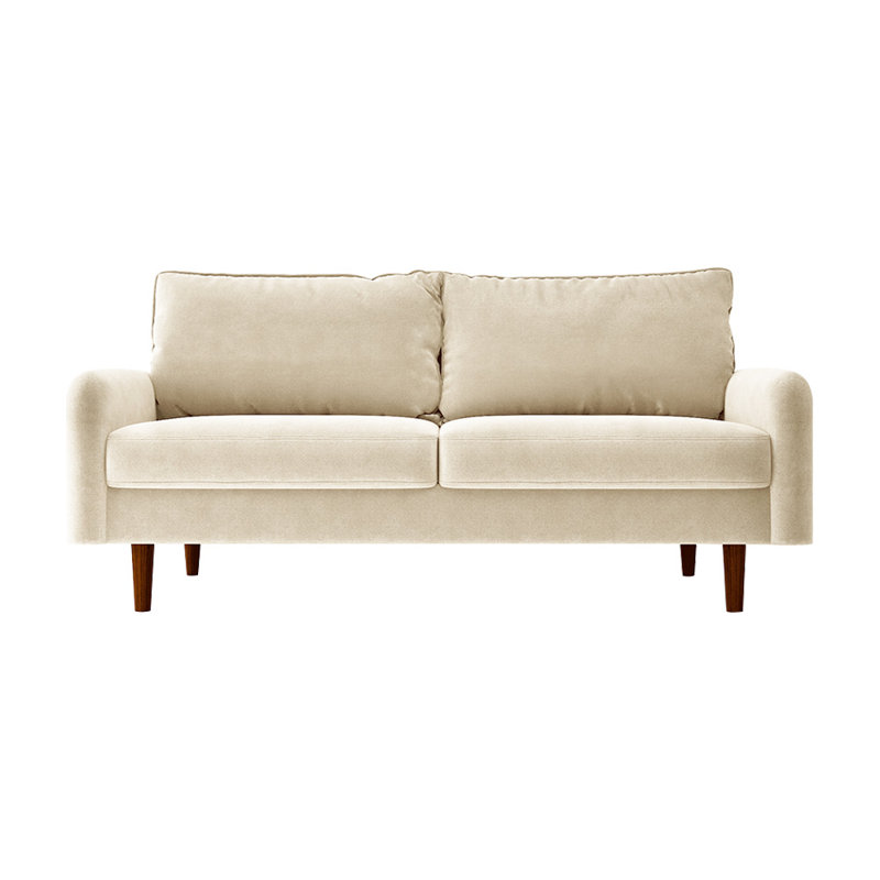 Beige Velvet Mid-Century Modern Round Arm Sofa