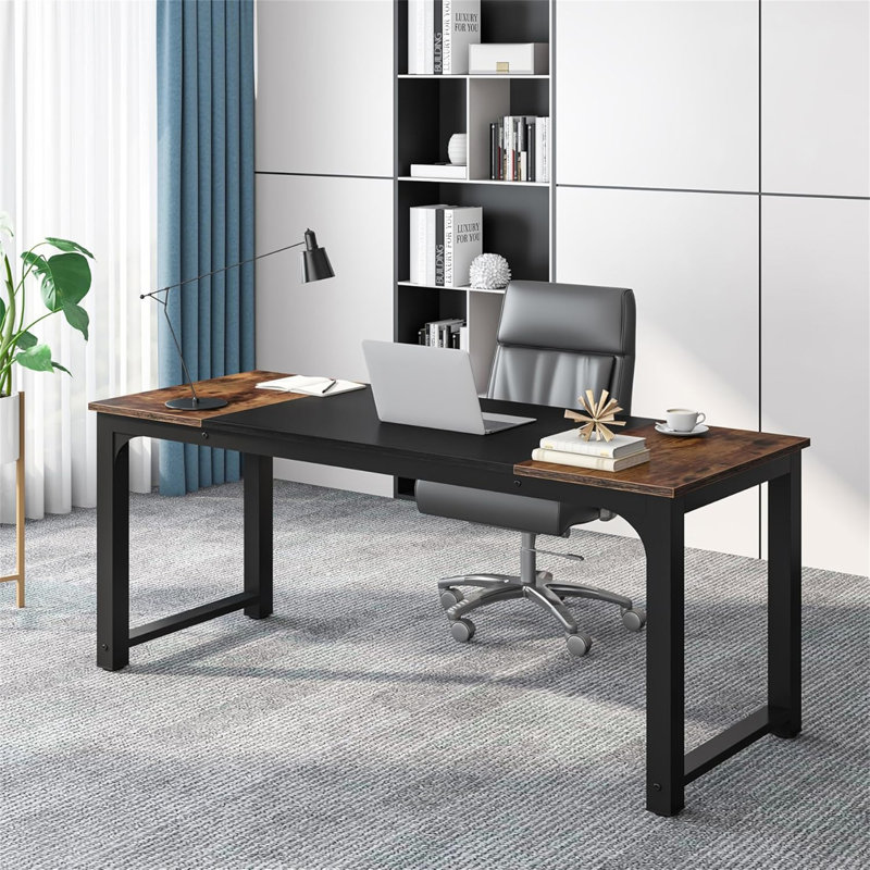 70.8" Executive Office Desk (Not Including Chair), Brown/Black, 29.53" H x 70.87" W x 31.5" D