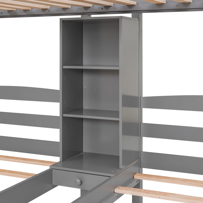 Lits superposés gris doubles et triples avec tiroirs de rangement, escaliers et tablettes intégrées - parfaits pour les chambres partagées pour enfants / adolescents