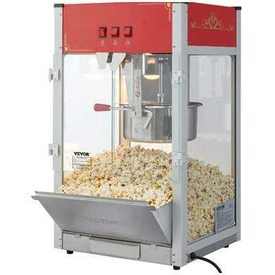 12 Oz Countertop Popcorn Popper - 1440W, 80 Cups Output, Red Home Popcorn Maker