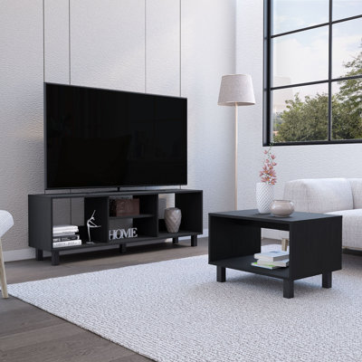 Carter 2 Piece Living Room Set, Streamlined with TV Stand and Coffee Table, Black  On-Site
