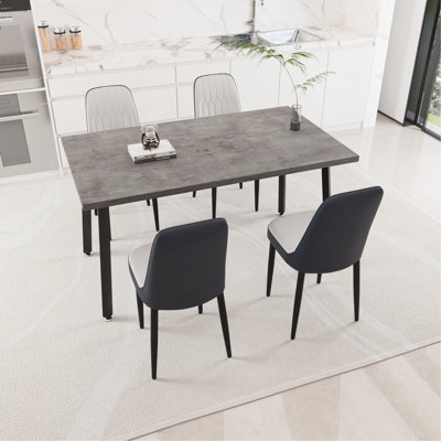 Table de salle à manger rectangulaire extensible de 55,12 à 70,87 po pouvant accueillir 4 à 6 personnes, équipée de 4 chaises de salle à manger rembourrées en tissu polyuréthane épais, d'une table de cuisine et de chaises, avec des pieds en méta