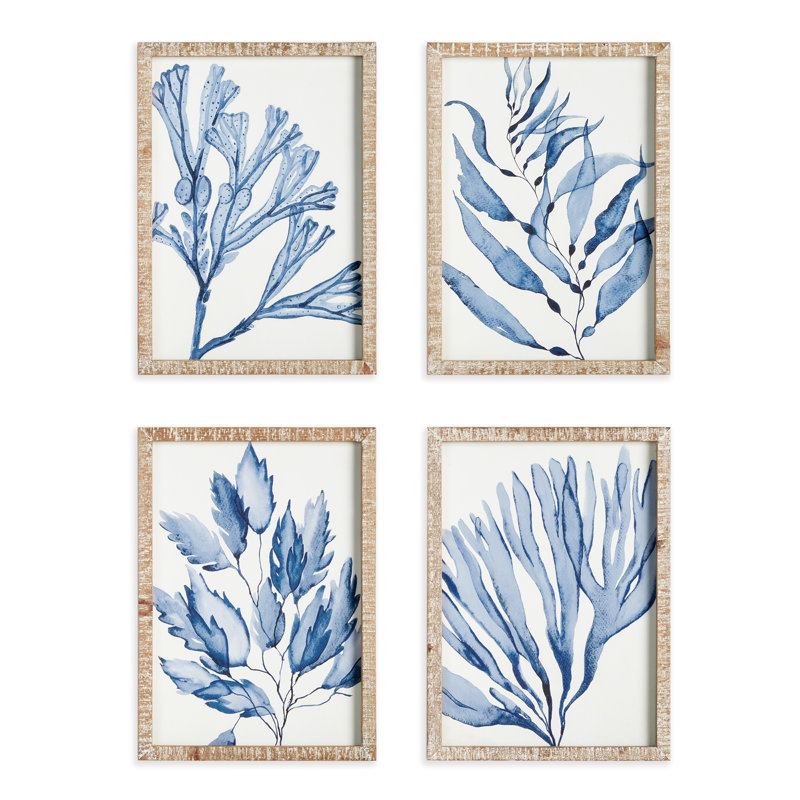 Aquarelle Hwan, ensemble de 4 encadrés corail