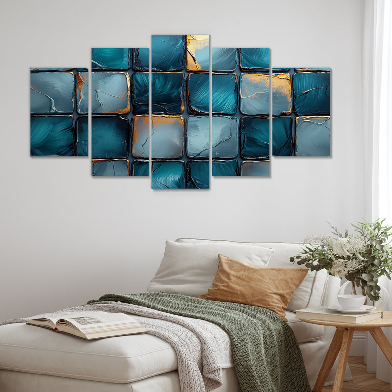 Ensemble de salon art mural émeraude et bleu Highland Tartan Tiles I - Boho Tiles