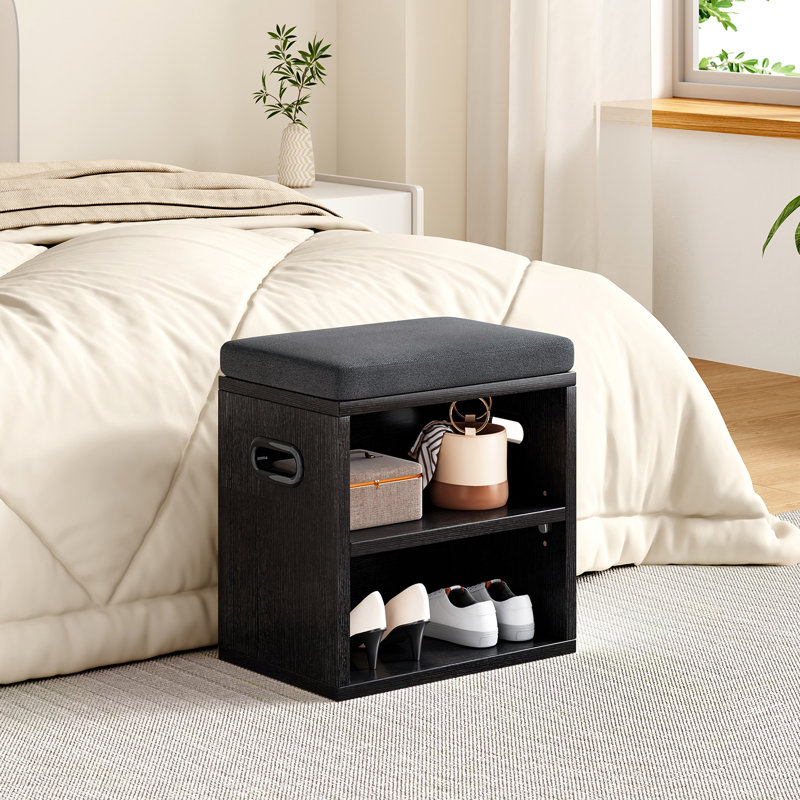 Petit banc à chaussures avec range-chaussures, Noir, Noir