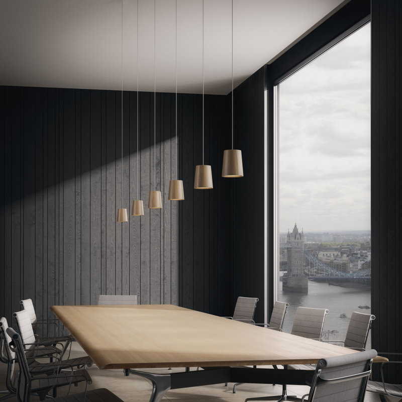 Solid 6 - Light LED Pendant, Natural Oak