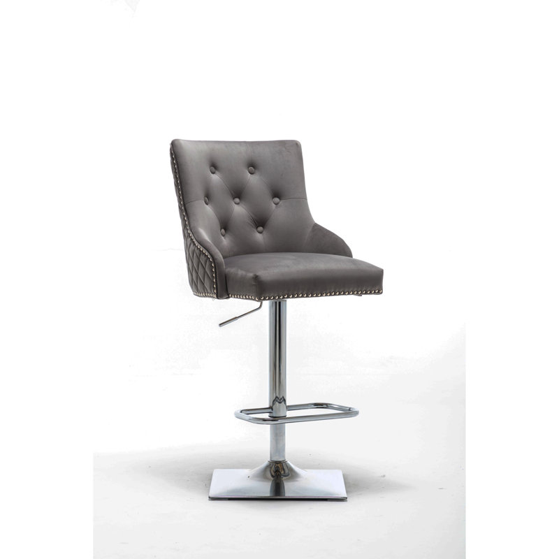 Portland Swivel Upholstered Adjustable Height Counter Stool with Metal Frame, Dark Grey