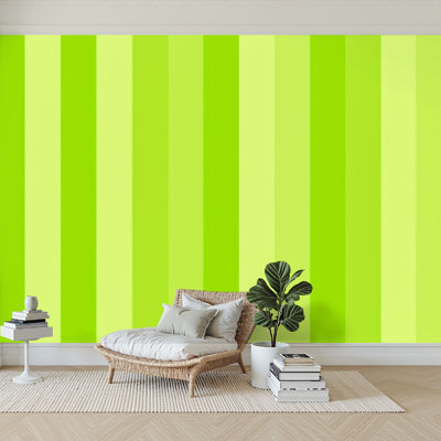 Peel and Stick Wallpaper 144" W x 100" H Modern Self Adhesive Wall Mural for Bedroom Green Striped Abstract Varying Shades Lime Chartreuse