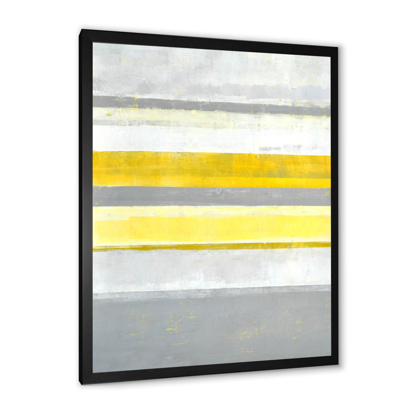 Champs de couleurs dans les tons de gris et de jaune VII - Peinture sur toile, Cadre noir, H 20 po x l 12 po x P 1 po