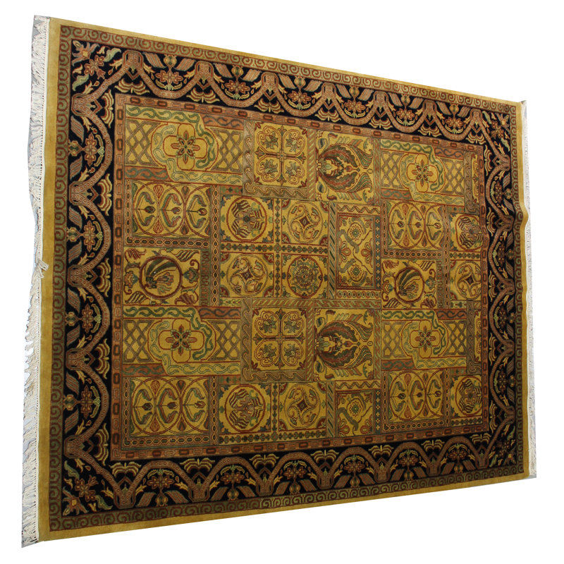 Tapis doré en laine noué à la main 8 pi x 10 pi Caitlain Southwestern