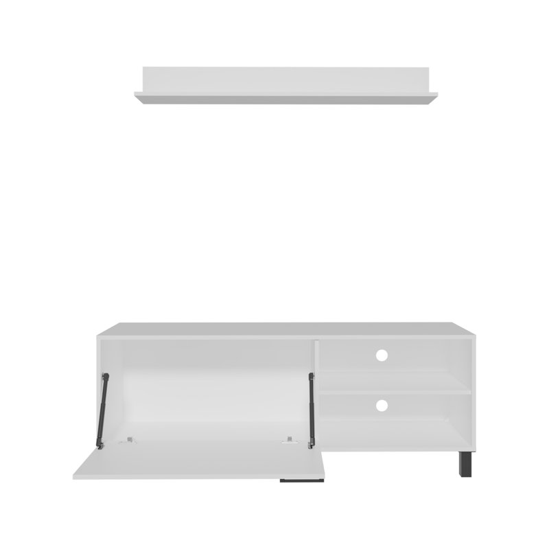 Ensemble de salon, meuble télé + tablette murale, 1 porte, 3 tablettes, blanc