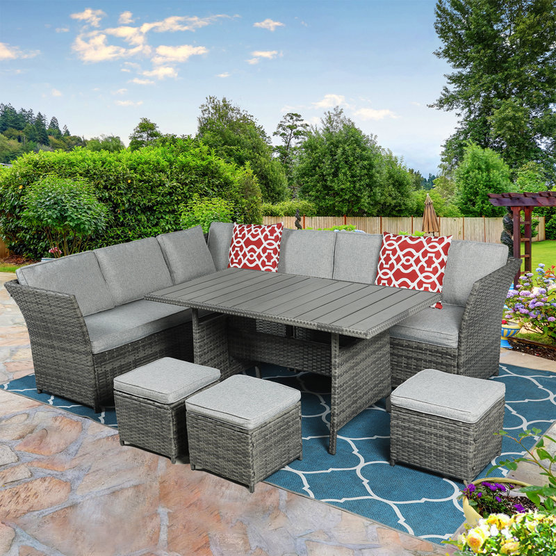 Ensemble de conversation modulaire avec coussins 7 pièces, gris