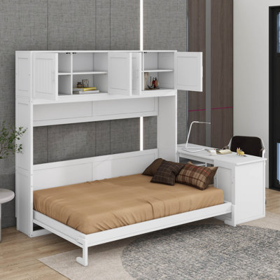 Queen Size Murphy Bed With Desk And Storage Shelves And Cabinets