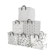 Basics Lot de 6 cubes de rangement pliables en tissu avec poignées,  26,6 x 26,6 x 27,9 cm, Beige Uni