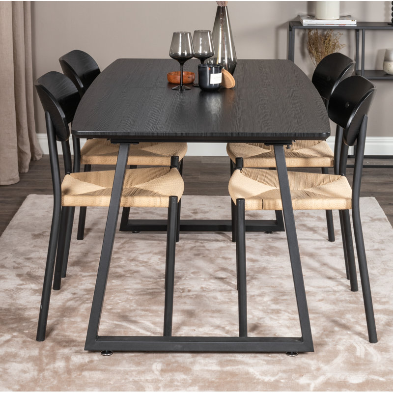 Nevis Butterfly Leaf Dining Set, Black, Black, Nature/Black