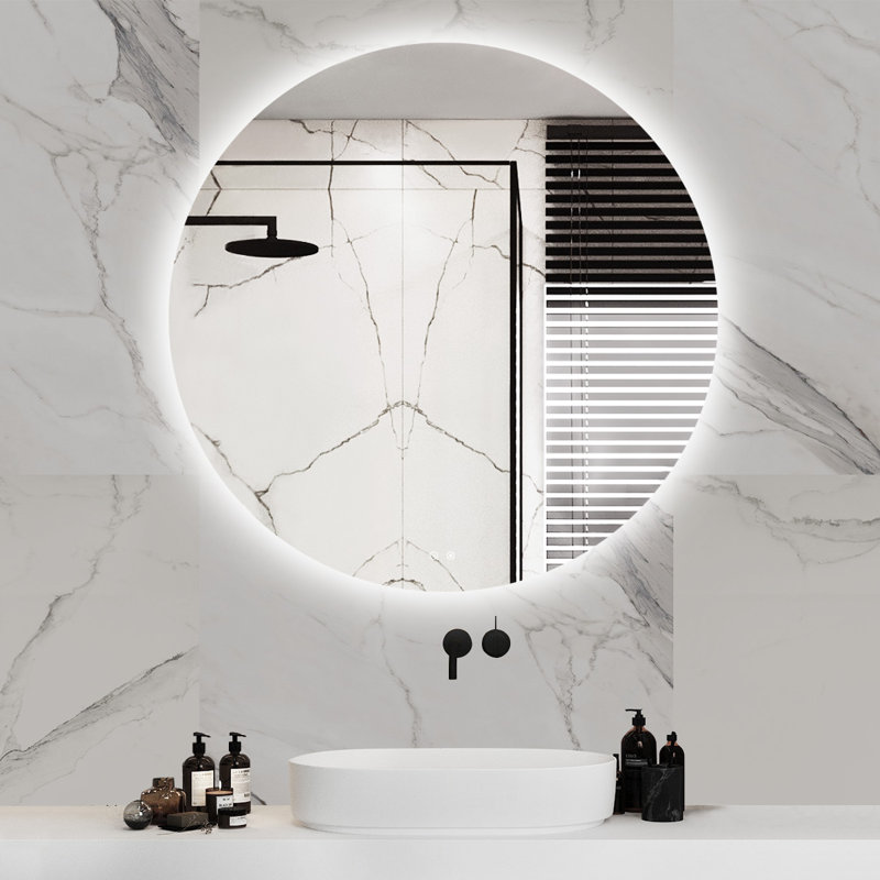 Losoya Frameless LED Lighted Bathroom Vanity Mirror Dimmable Round Mirror, 28" x 28"