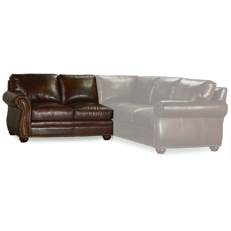 Sterling Sectional, Natural, Corinthian Cherry Genuine Leather, Turned Mahogany