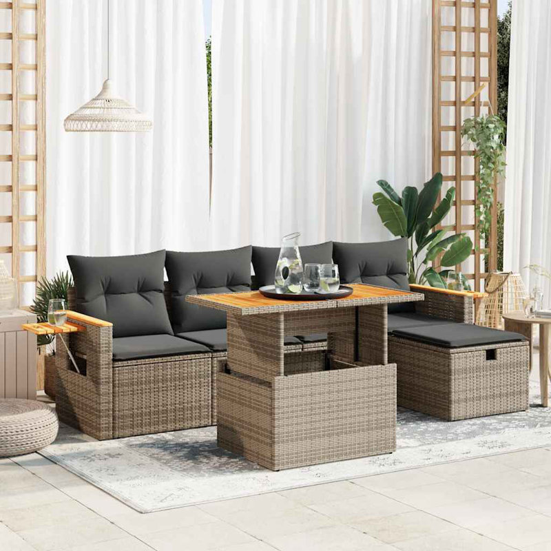  Ensemble de canapé de jardin en rotin PE gris, acier thermolaqué, bois d'acacia