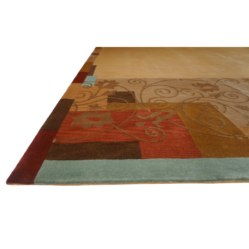 Presidential Hand Knotted Floral Area Rug in Beige/Brown/Red, Rectangle 6' x 9'