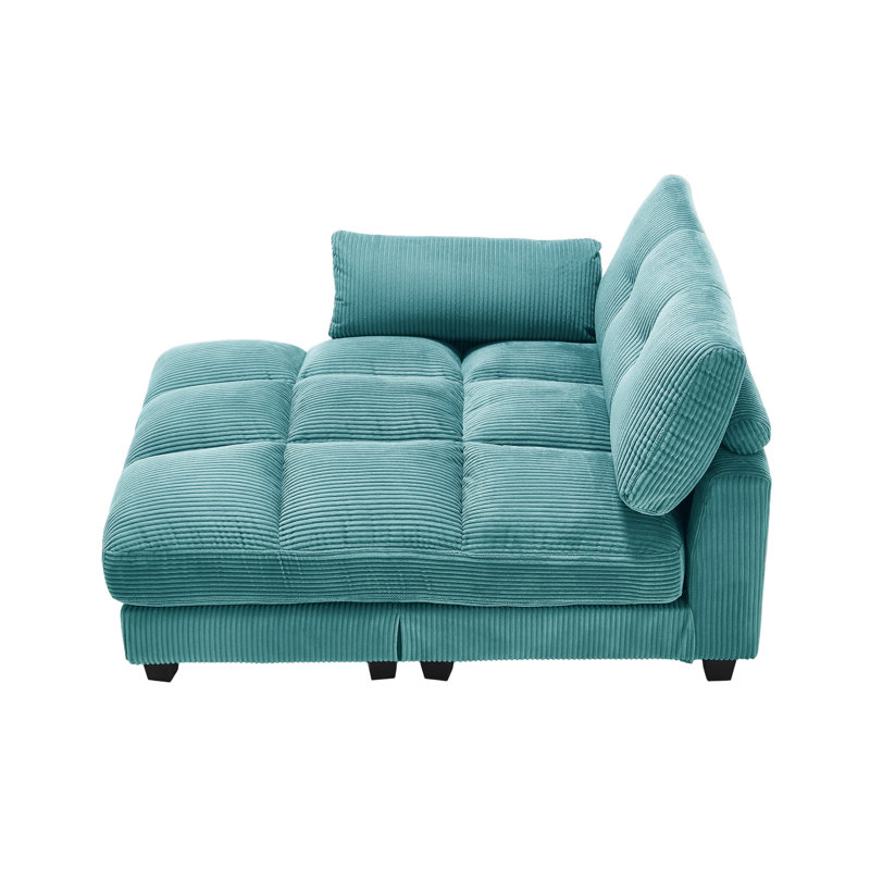 Corduroy Upholstered Chaise Lounge Sofa Chair(Just Half), Blue