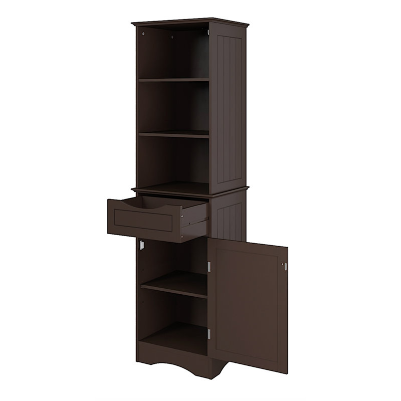 Espresso Tall Plastic Closet Cabinet with Shelves and Drawer