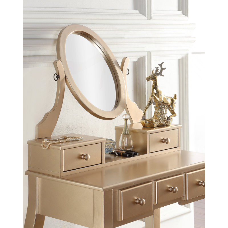 Ashley Wood Make-Up Vanity Table And Stool Set, Ashley Wood Makeup Vanity Table And Stool Set, Gold
