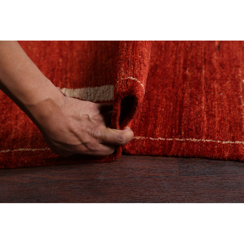 Tapis décoratif rouge/beige en laine de conception unique 8 pi 3 po x 10 pi 1 po noué à la main New Age