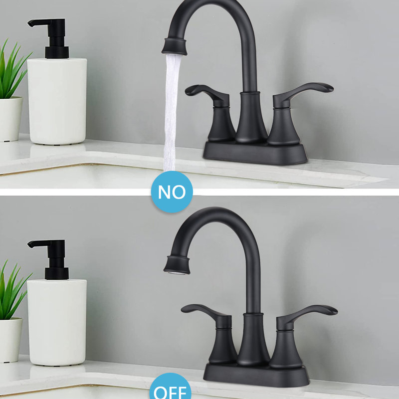 Matte Black Bathroom Faucet 4 Inches , 360 Rotatable Spout With Pop Up Drain, Metal Material, & , Rust-, Water Soft Bubble, Dependable Drip- Ceramic Disc Cartridge, Elegant Double Handles For Precise