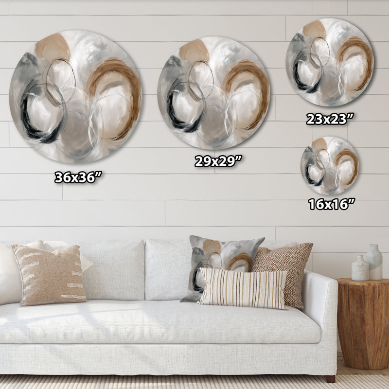 Jaaire - Collages abstraits, grand art mural rond en métal, L 29 po x H 29 po