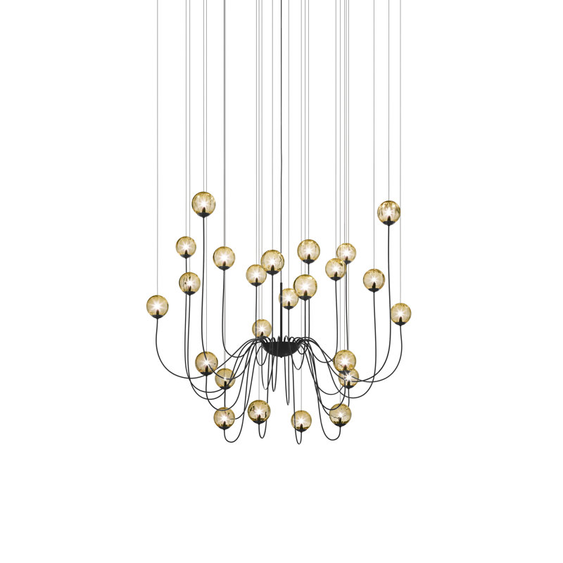 Puppet 24 - Light Chandelier, Matte Black, Amber Transparent