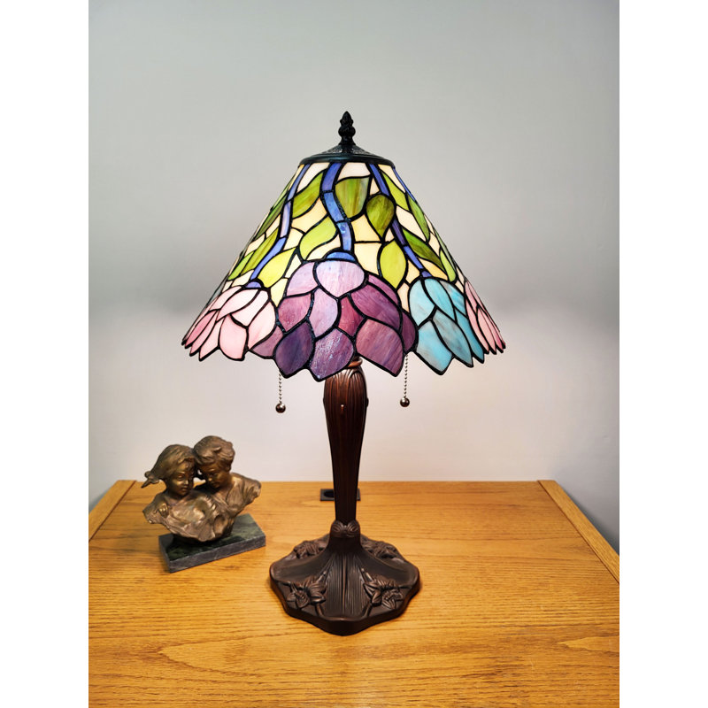 Multicolor Stained Glass and Bronze Tiffany Style Table Lamp