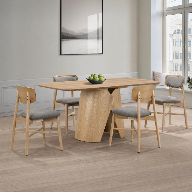 Sculptural Curved Back Dining Set, 5 Pieces: Table, 4 Chairs, Walnut