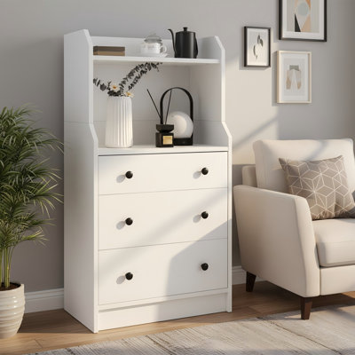 Commode 3 tiroirs avec tablettes, unité de rangement, armoire de rangement contemporaine avec dispositif anti-arrachement