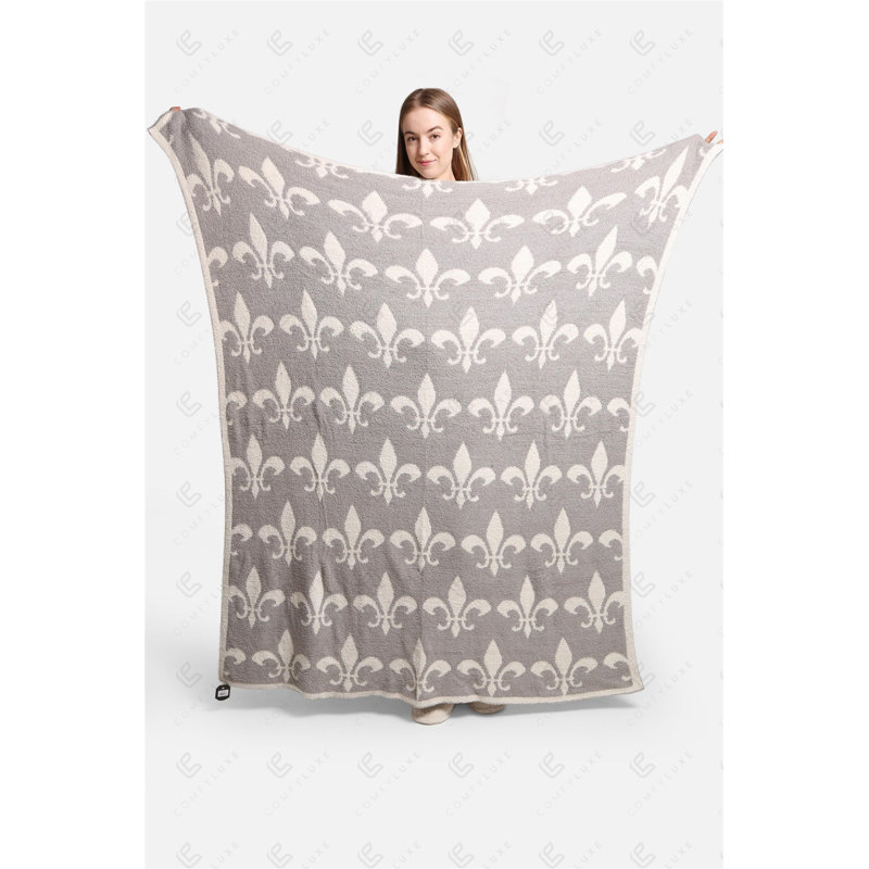 Fleur-De-Lis Pattern Luxury Soft Throw Blanket, Gray