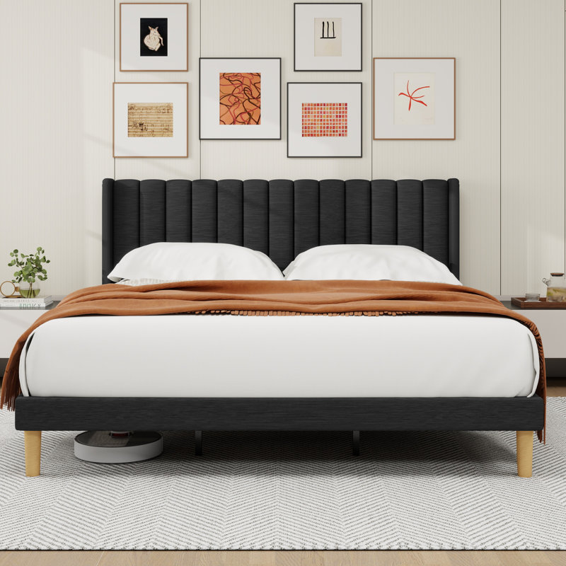 Sutter Upholstered Wingback Bed, King, Black