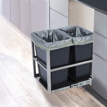 LeHom Lehom Sliding Pull Out Under Counter Recycling Trash Can with Lid  Kitchen Cabinet Waste Bins Double 10L + 20L 8 Gallon